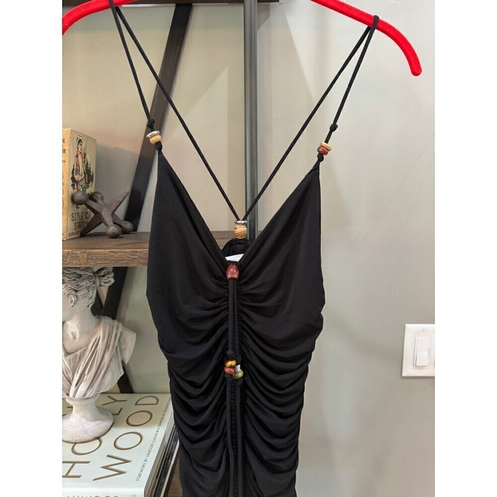 Anya Ruched Bead Embellished Mini Dress Black Womens Size XS - Picture 10 of 15